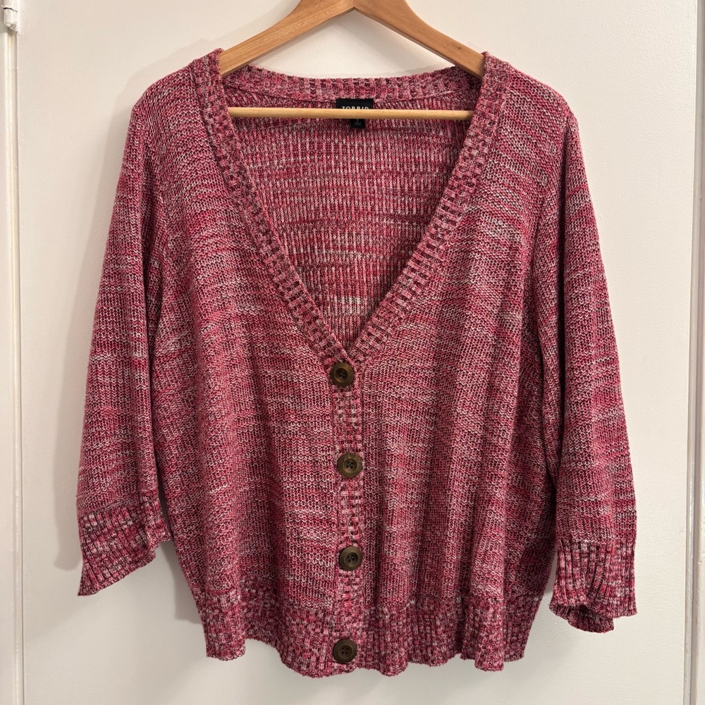 Torrid Crop Cardigan Sweater Button Front 3/4 Sleeves‎ Size 2X Soft Cozy Casual - Picture 2 of 11